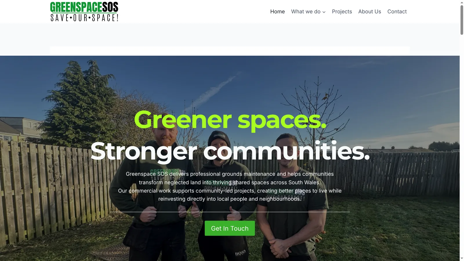 The Green Space SOS homepage: Greener spaces. Stronger communities.